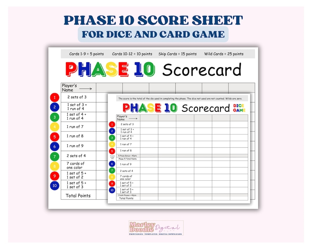 phase 10 card game score sheet