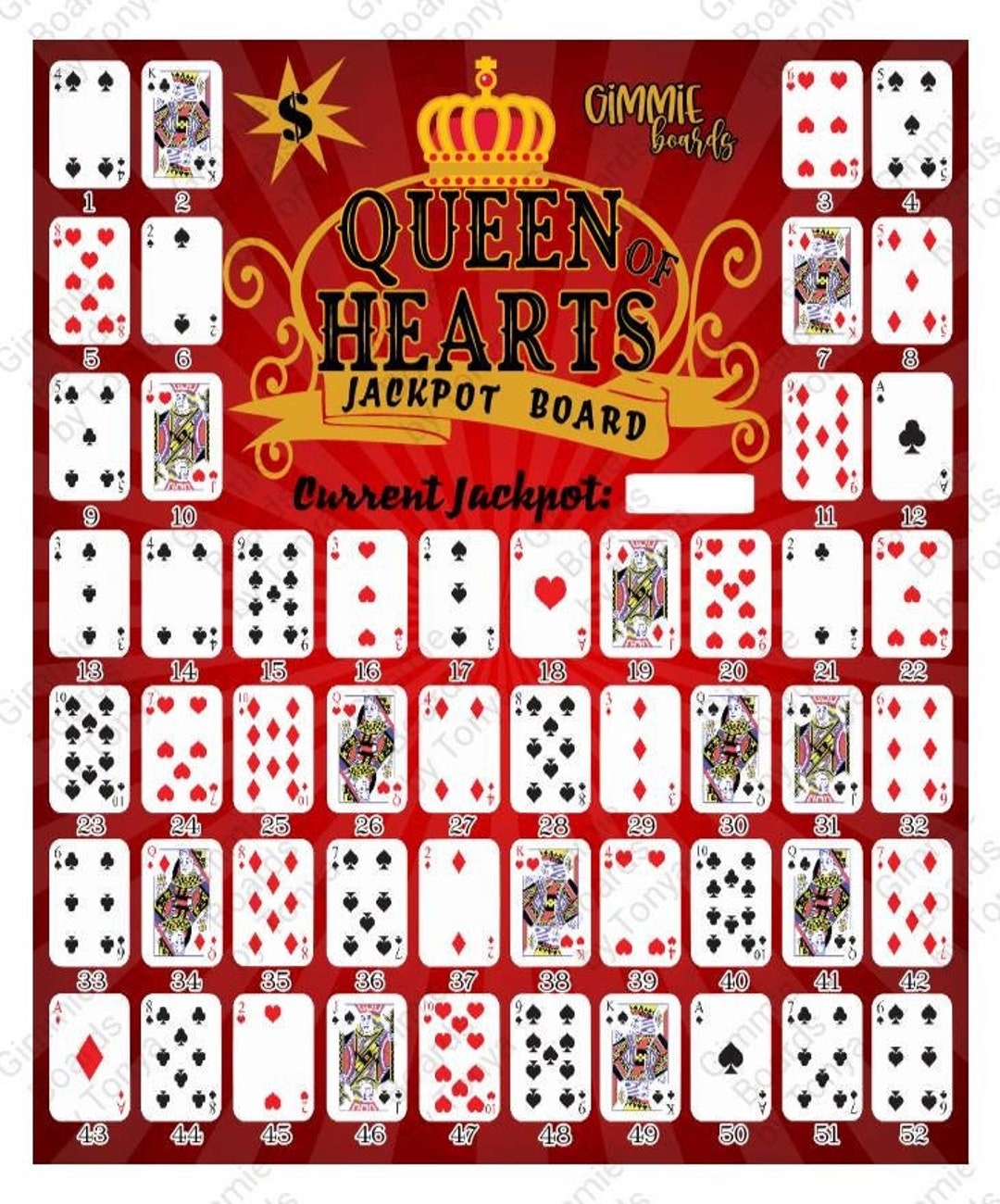 Queen Of Hearts Jackpot Board 8x10in Etsy Israel