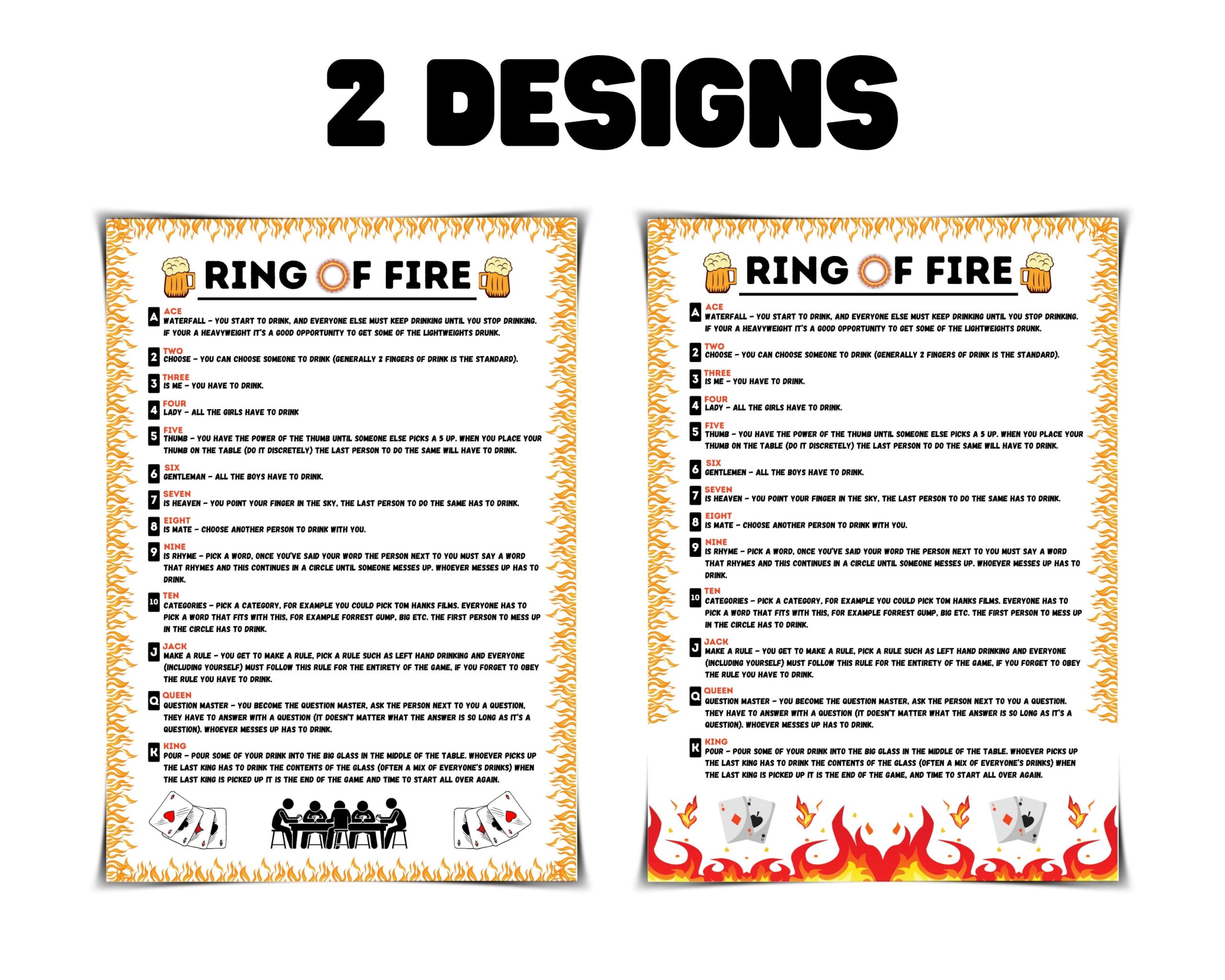 Ring Of Fire Rules Printable Drinking Ring Of Fire Rules Drinking Card Game Digital Download Downloadable File Etsy