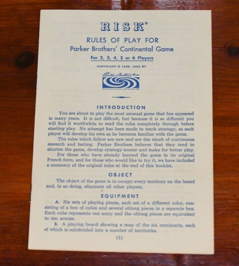 RISK Board Game Instructions Manual Rules Replacement Part Vintage 1959 1963 EBay