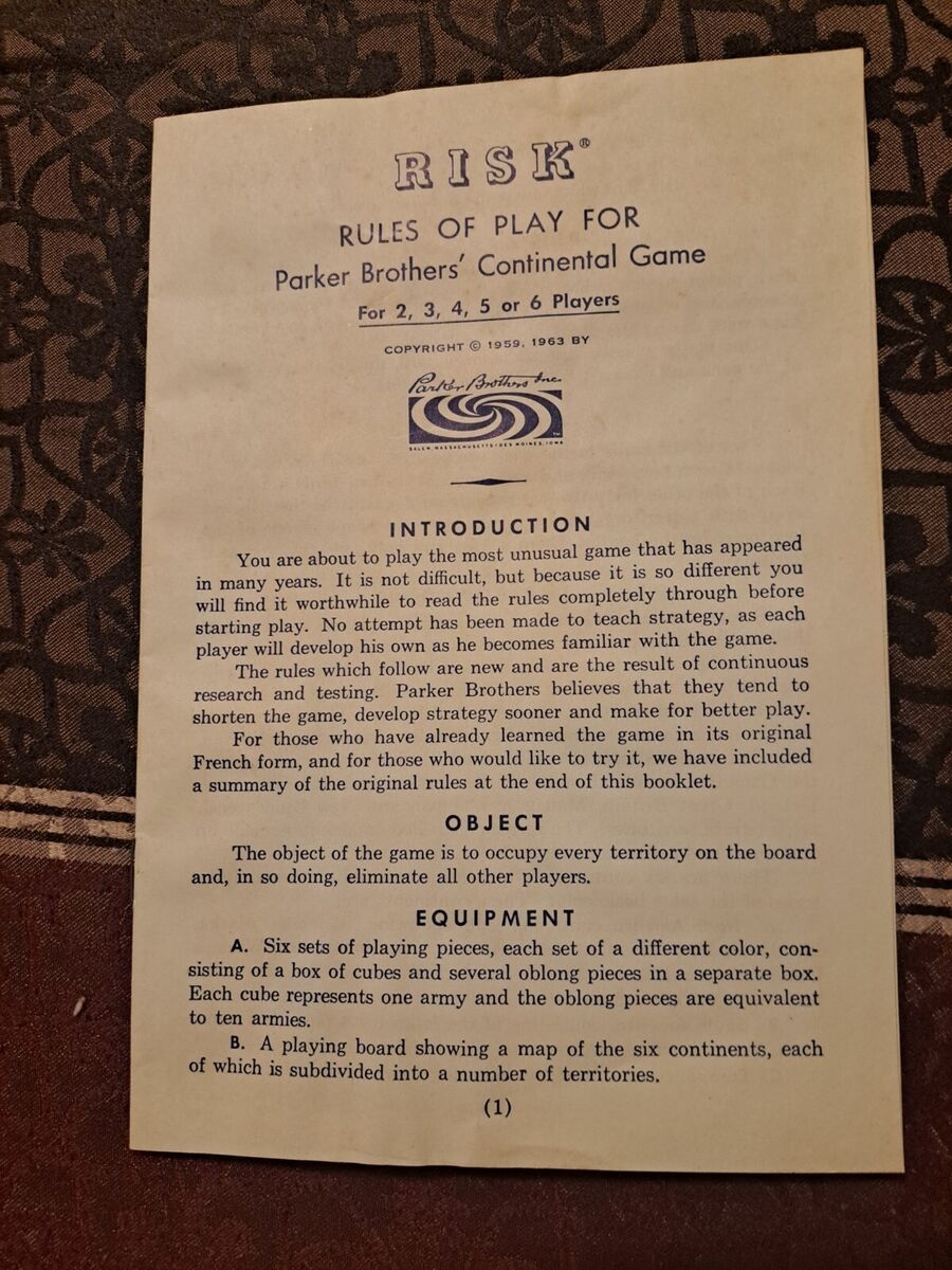 Risk Board Game Replacement Instructions Vintage OEM Rules Manual 1963 EBay