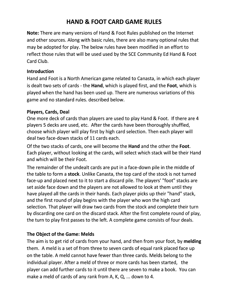 card game hand and foot rules