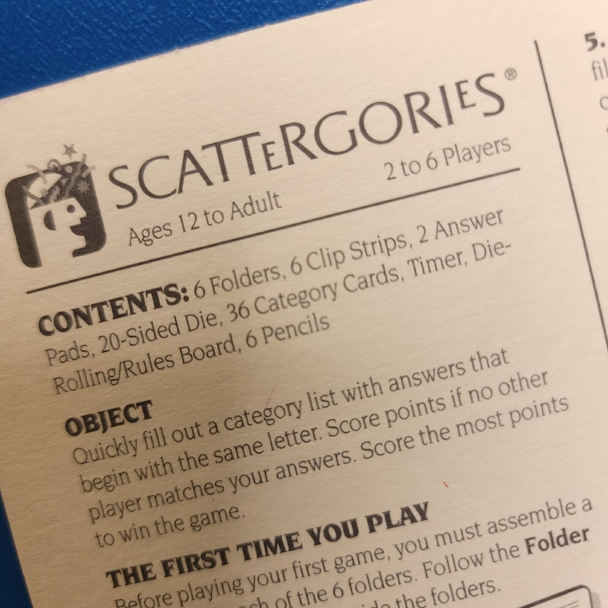 Scattergories Rules Instruction Sheet Only Replacement Game Piece 1999 Hasbro EBay