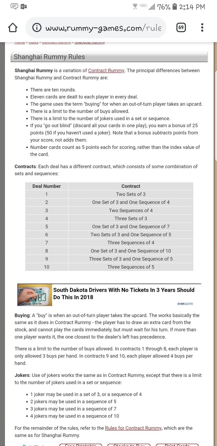 Shanghai Rummy Rules