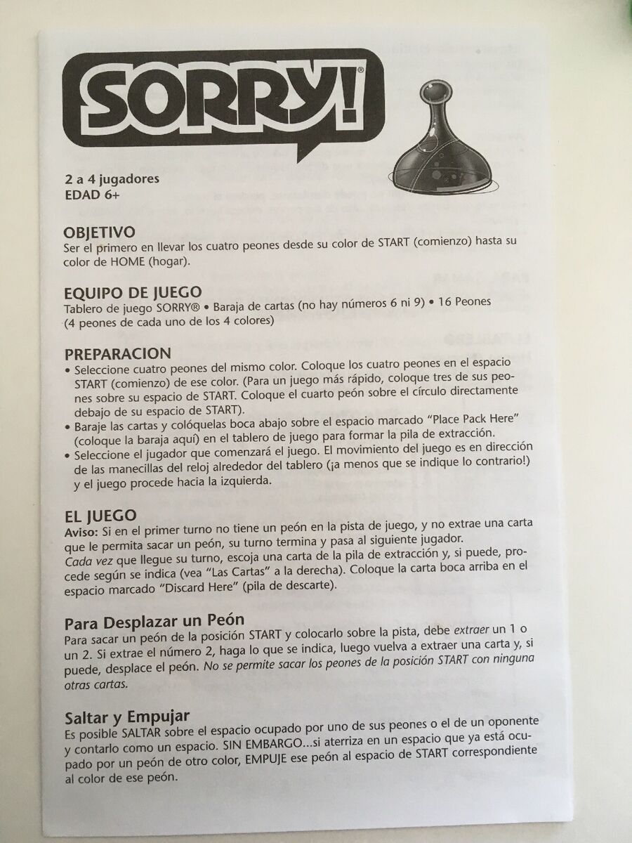 instructions for sorry board game