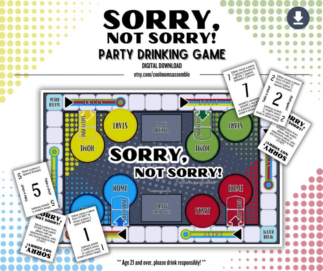 Sorry Not Sorry Nostalgic Drinking Game Digital Download Bachelorette Party Bachelor Party Adult Party Game Printable Game Etsy