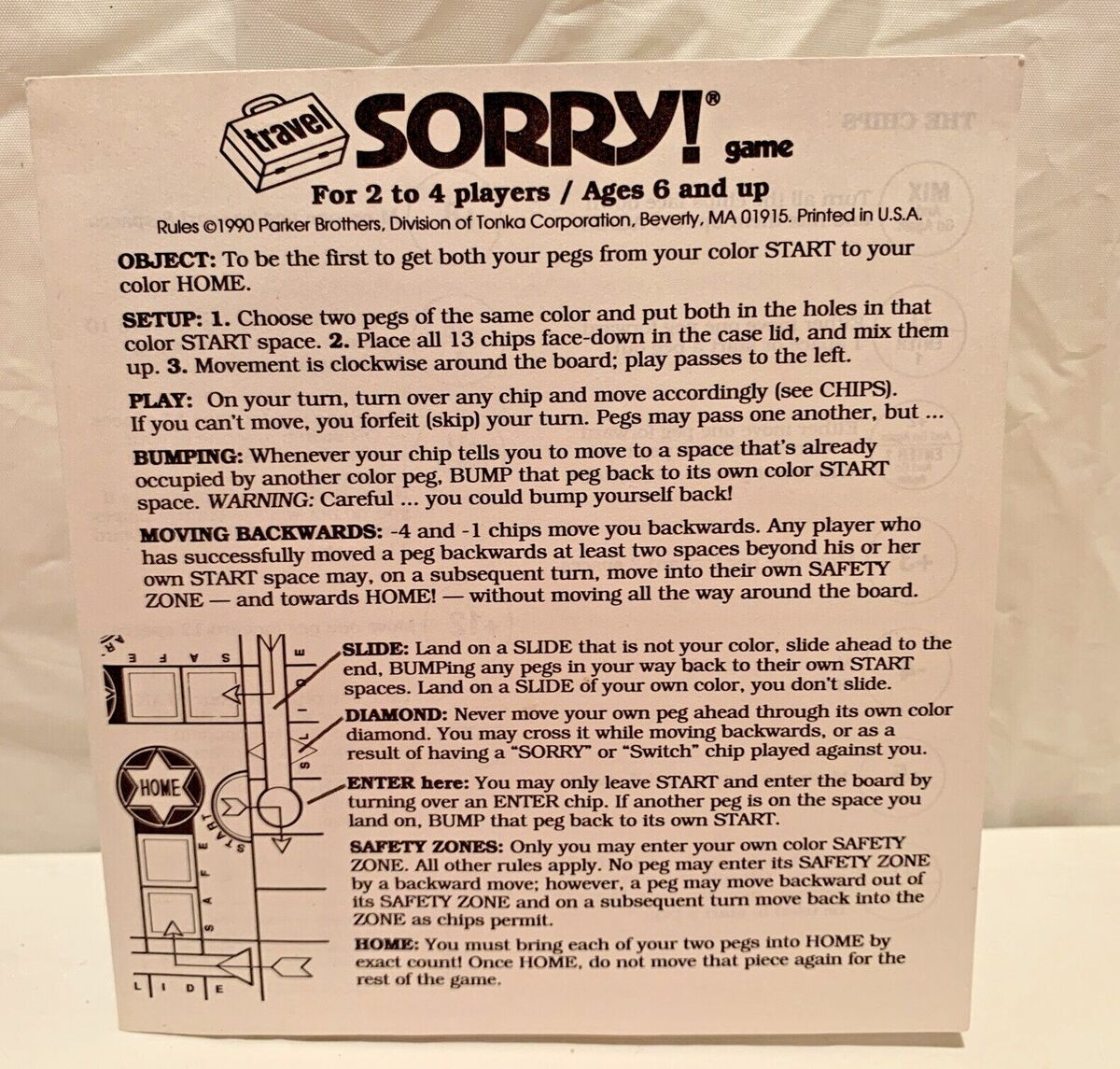 SORRY Travel Size Parker Brothers Complete W Original Box Instructions 1990 EBay