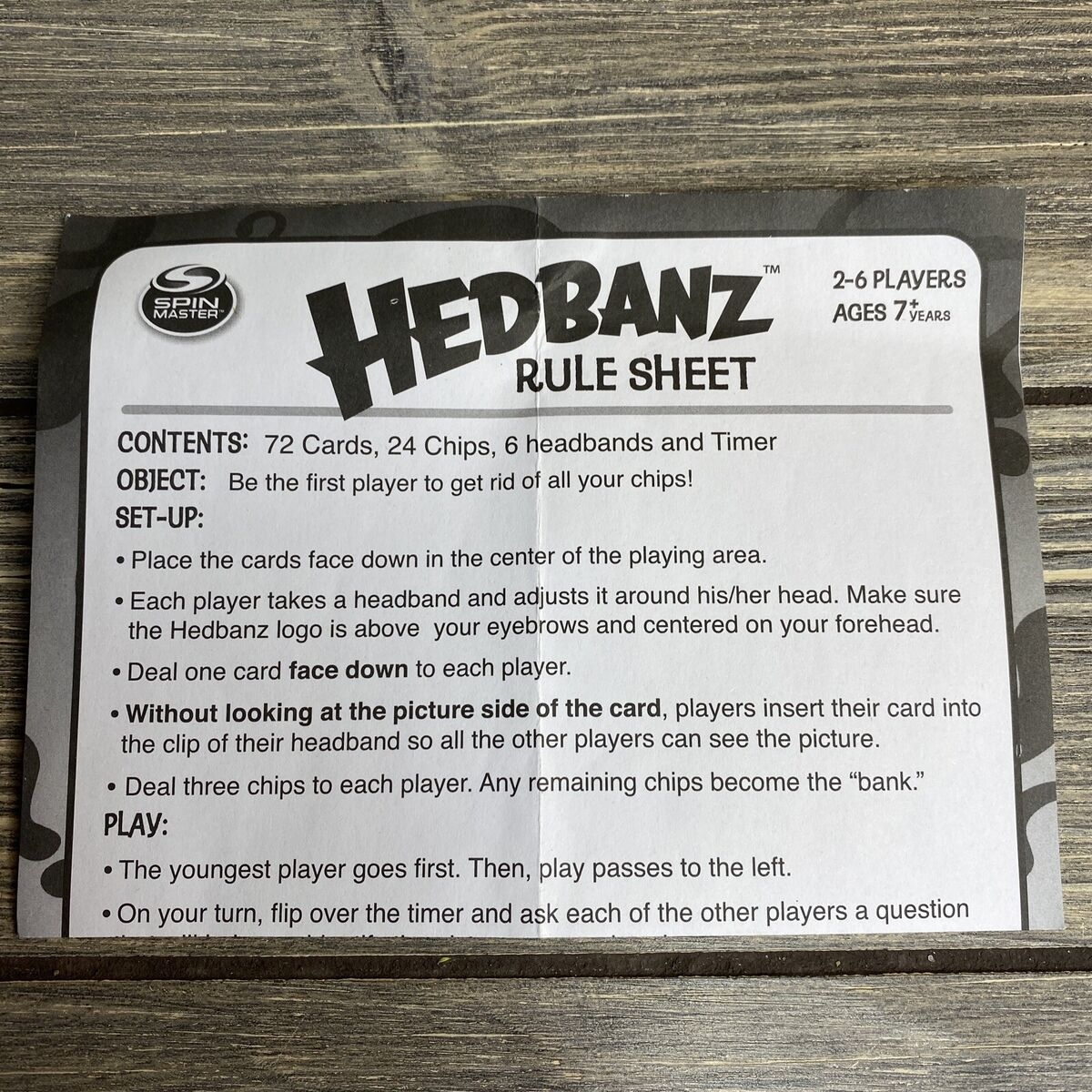 Spin Master Hedbanz 2nd Edition Game Rule Sheet Replacement Part Piece EBay