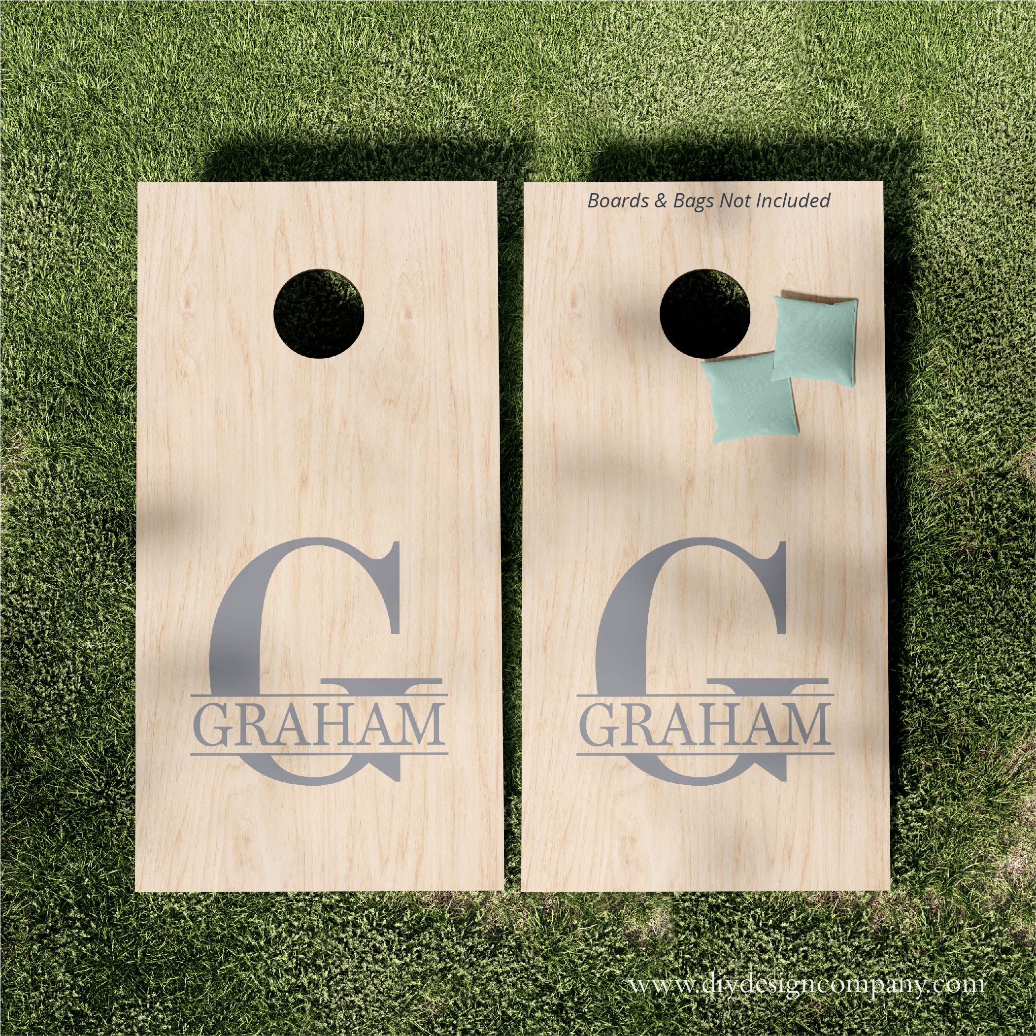 Split Monogram Cornhole Board Design 