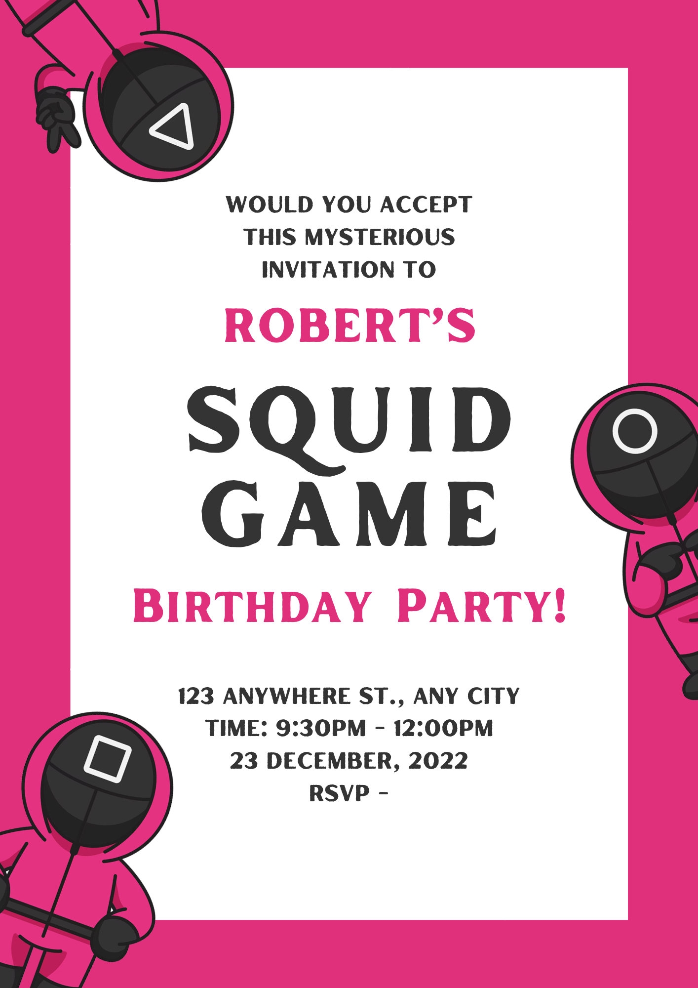 Squid Games Themed Party Invite Etsy