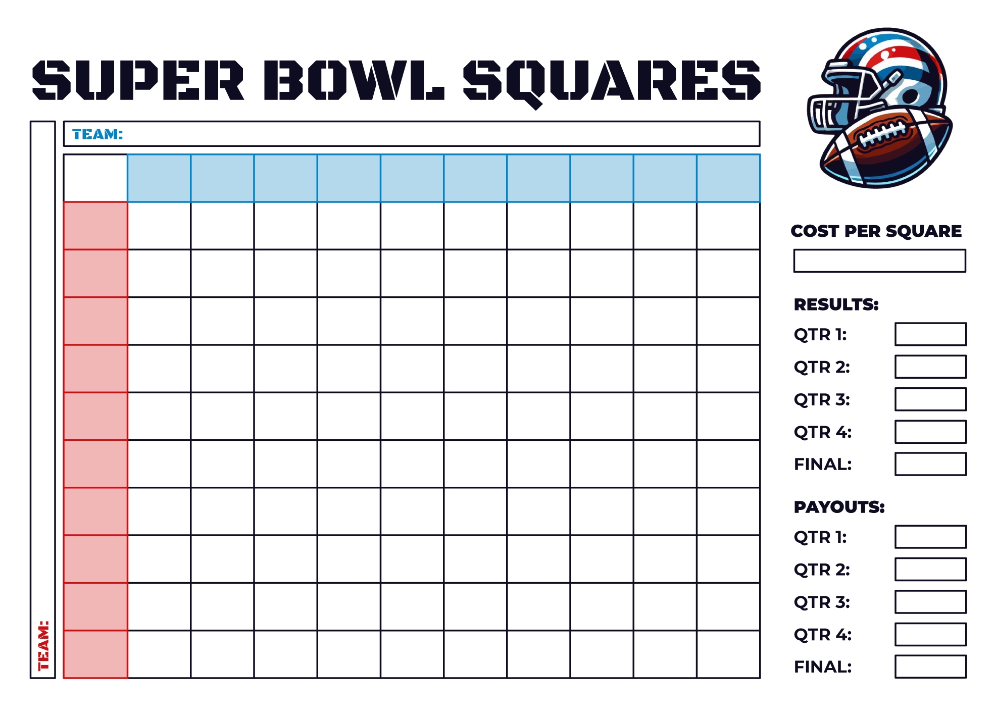 Super Bowl Squares Board Free Google Docs Template Gdoc io