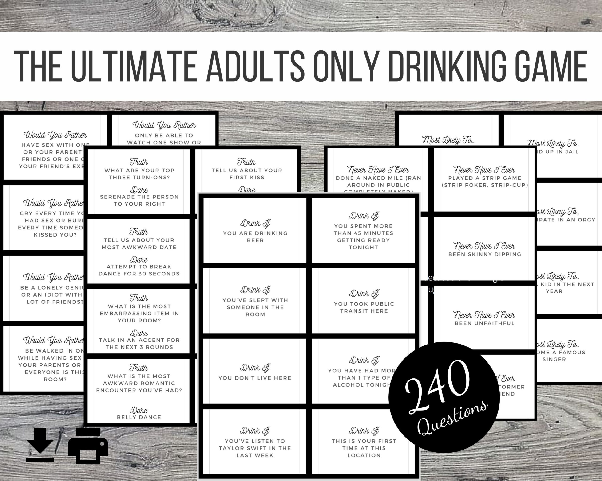 The Ultimate Adults Only Printable Drinking And Party Game 240 Question Cards Etsy
