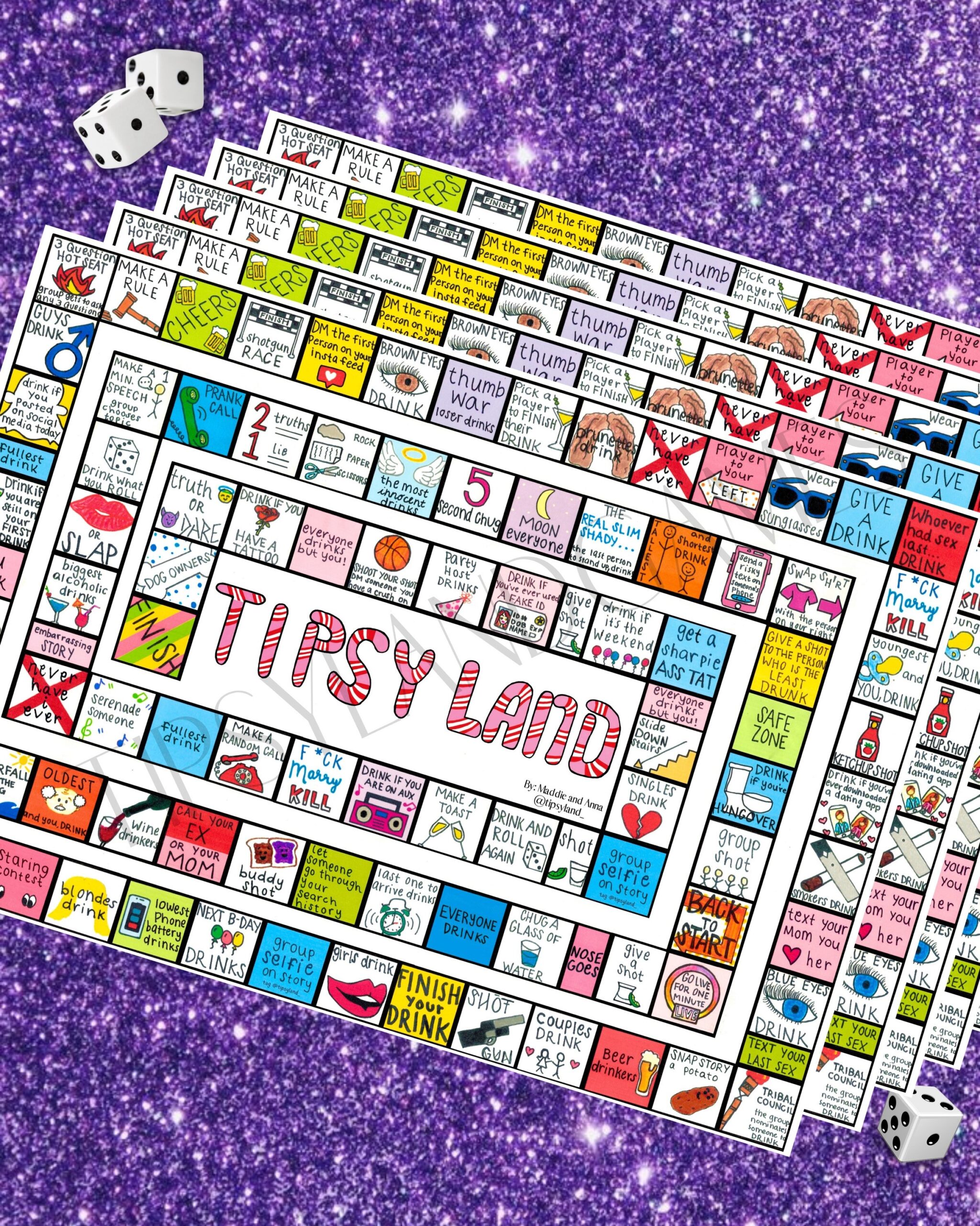Tipsy Land Party Adult Drinking Board Game Game Night Pregame Party Drinking Game Board Game Adult Party Game Bachelorette Party Game Etsy