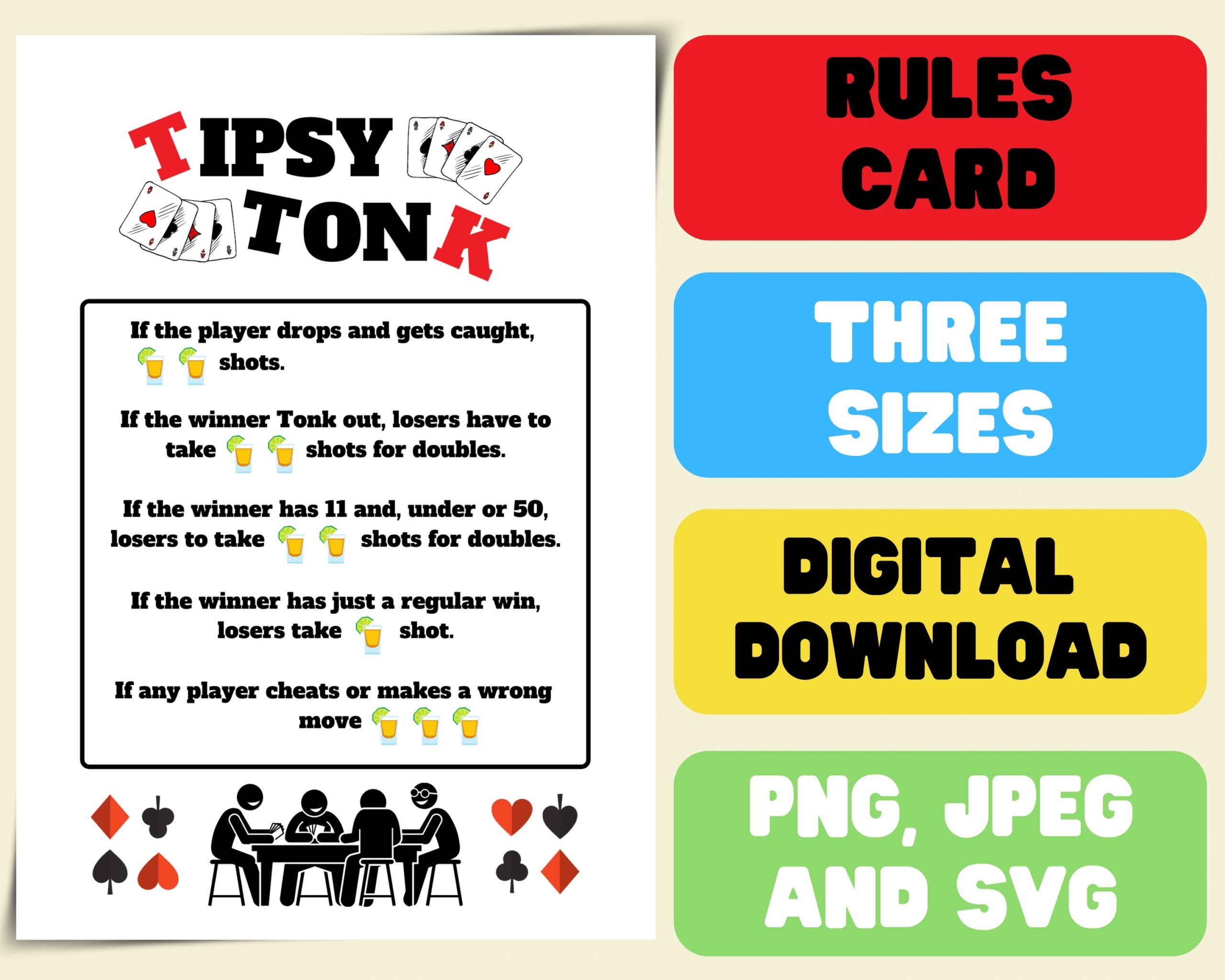 Tipsy Tonk Rules Printable Drinking Tipsy Tonk Rules Tonk Card Game Digital Download Downloadable File SVG Etsy