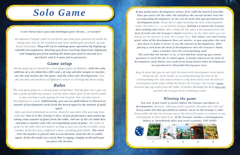USURPER Splendor Solo Mode BoardGameGeek