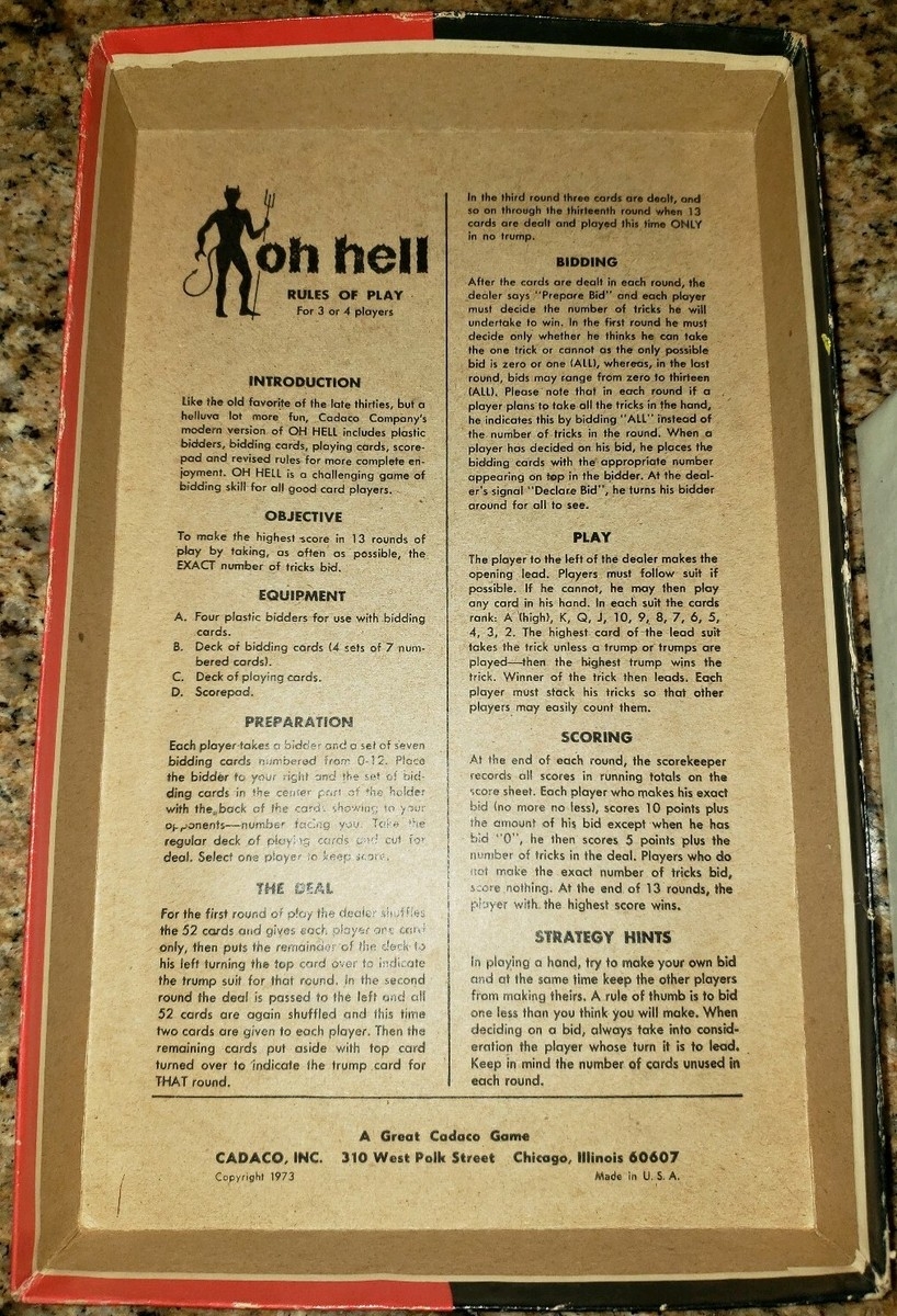 Vintage 1973 OH HELL Cadaco USA Card Game No 390 Complete EBay