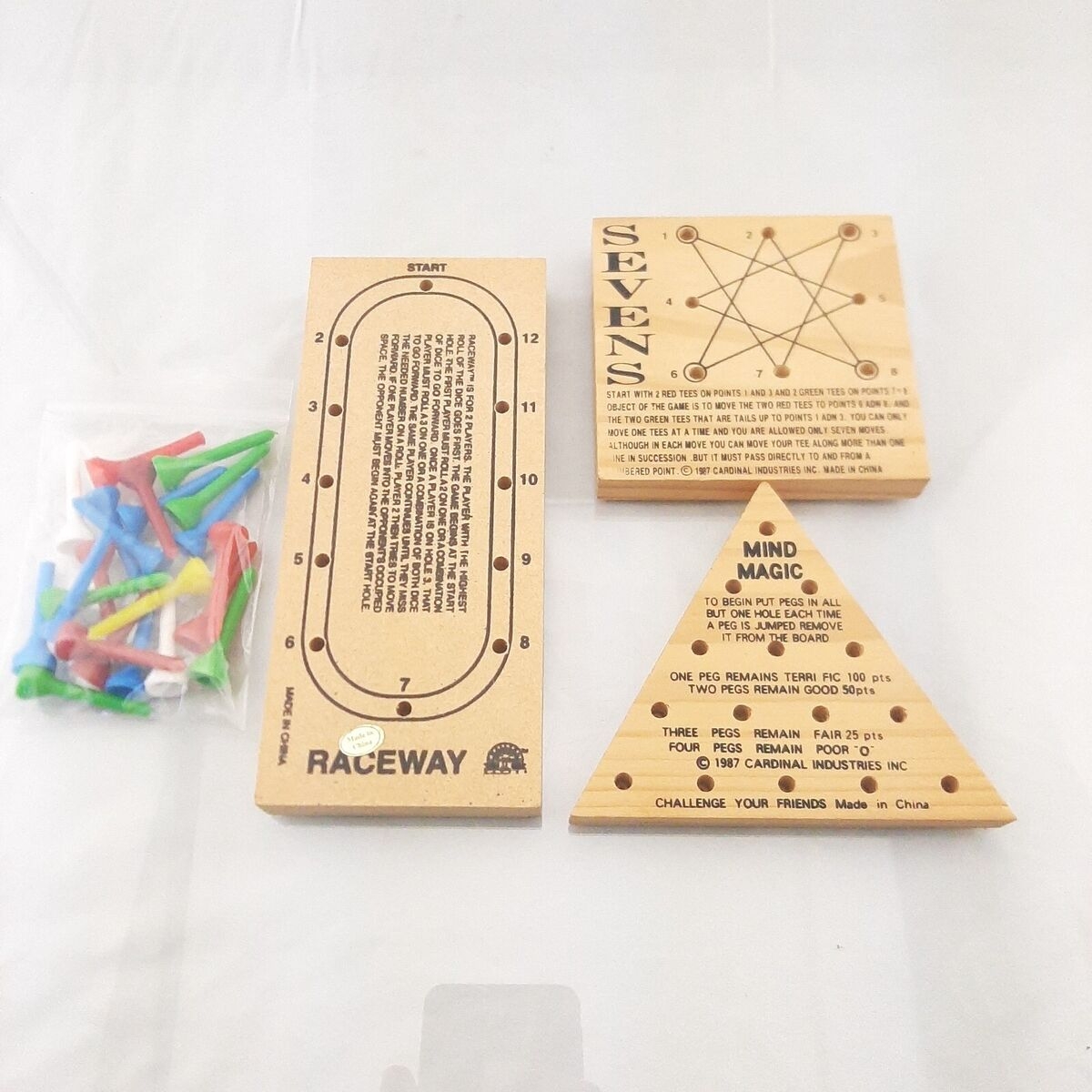Vintage 80 s Wood Peg Board Games Brain Teasers Mind Magic Raceway Sevens Lot X3 EBay