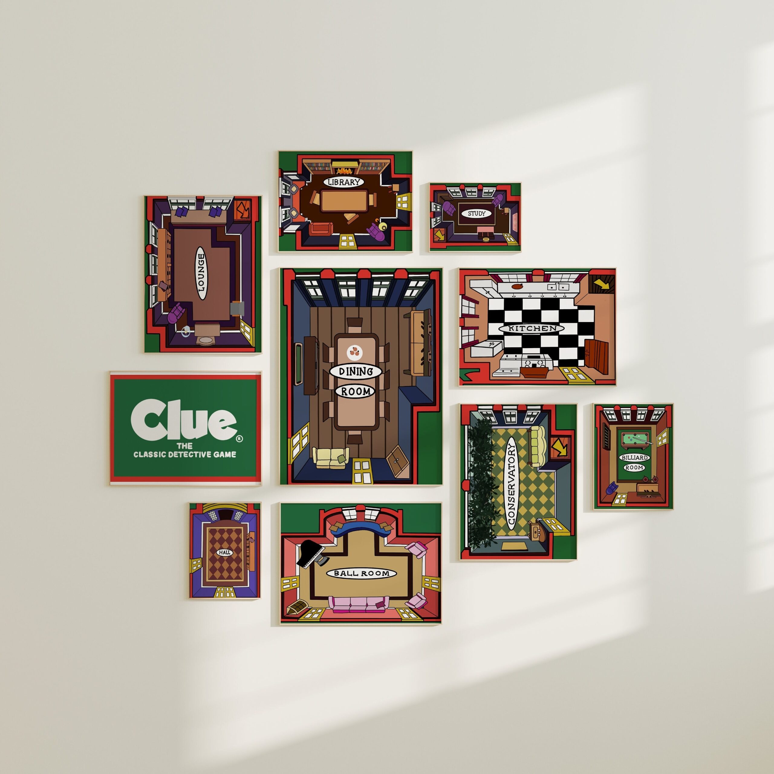 Vintage Inspired Game Night Gallery Wall Clue Board Game Game Of Clue Game Night Art Prints Game Room Etsy