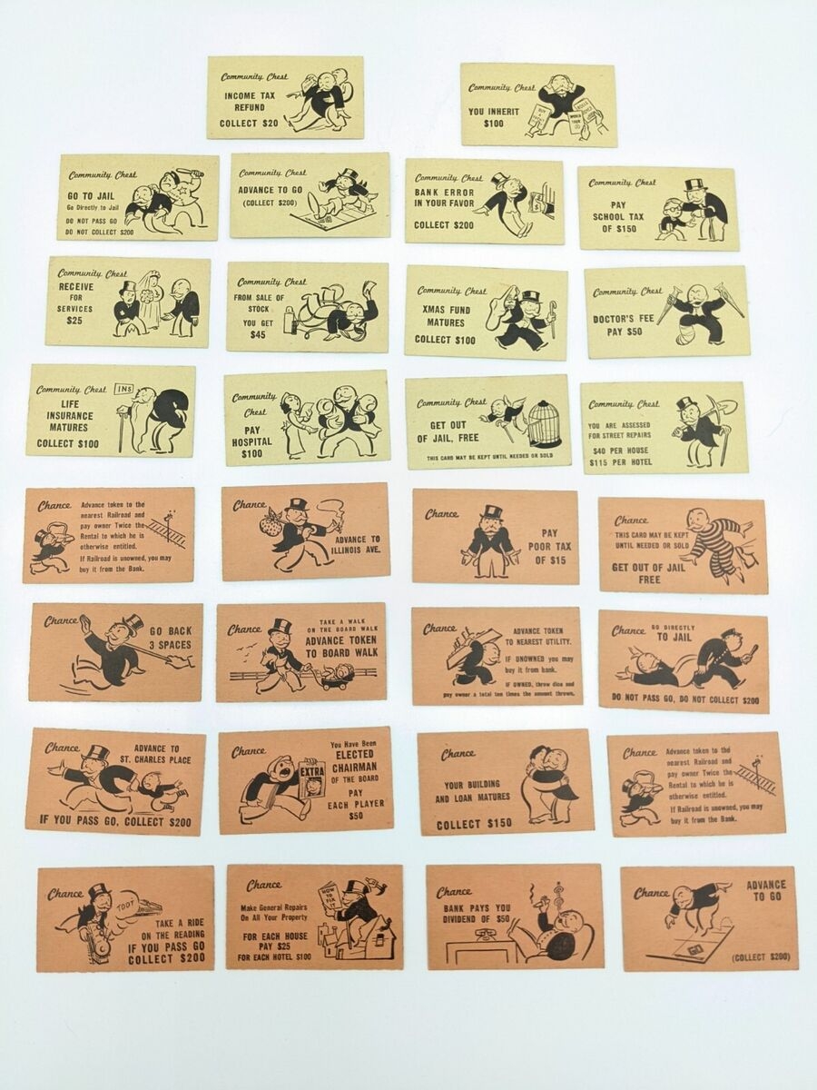 Vintage Monopoly Community Chest Chance Cards For Replacement Or Crafting EBay
