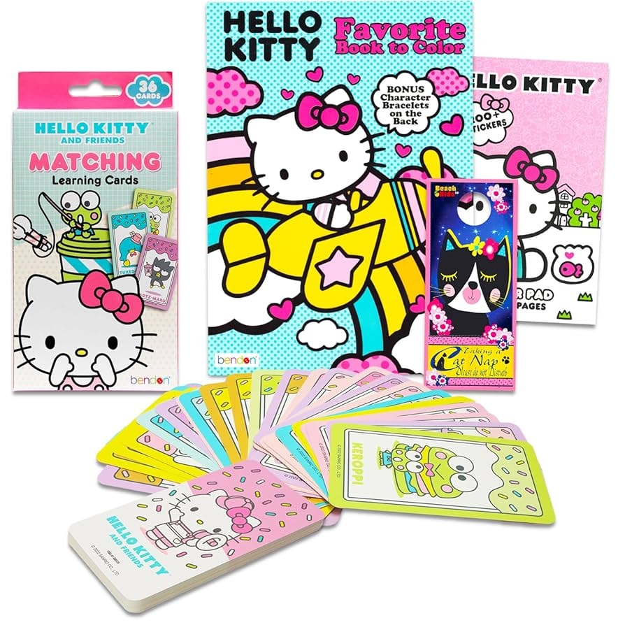 Amazon Hello Kitty Activity Set For Girls Party Activities Bundle With Memory Match Flashcards Coloring Book Stickers More Hello Kitty Playset For Kids Toys Games