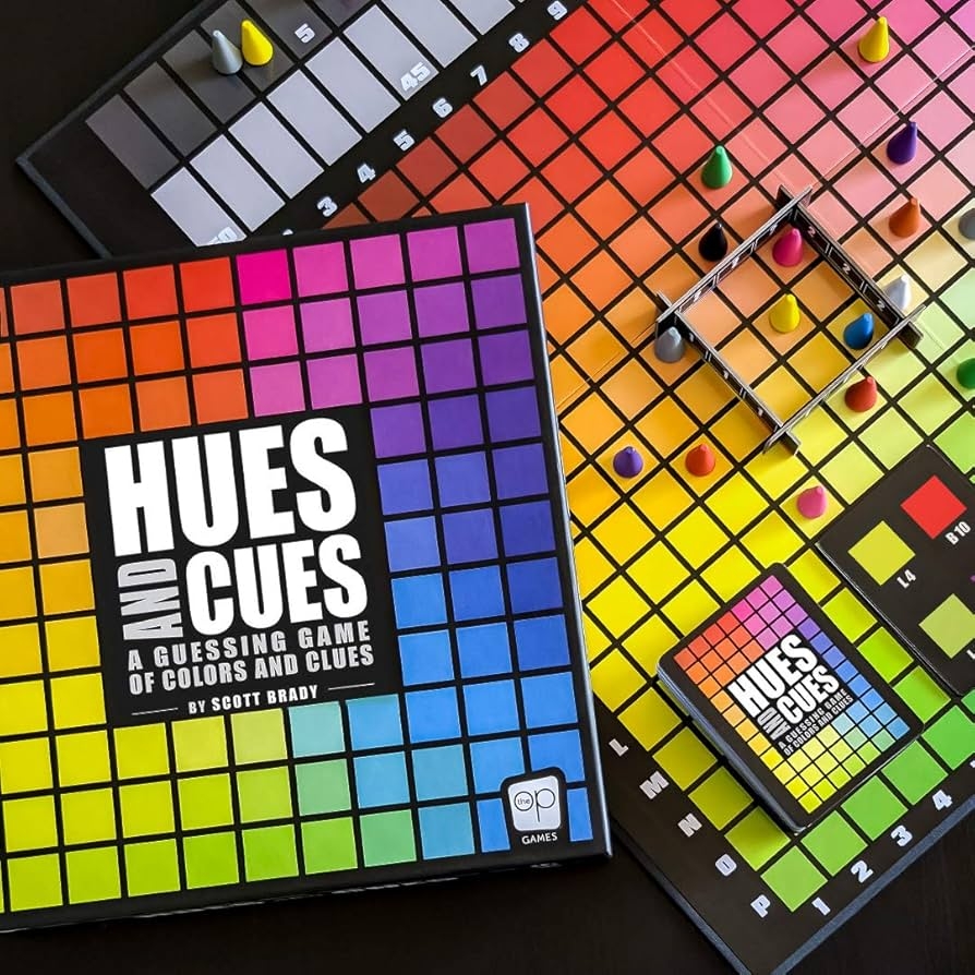 Amazon HUES And CUES Vibrant Color Guessing Board Game For 3 10 Players Ages 8 Connect Clues And Guess From 480 Color Squares Toys Games
