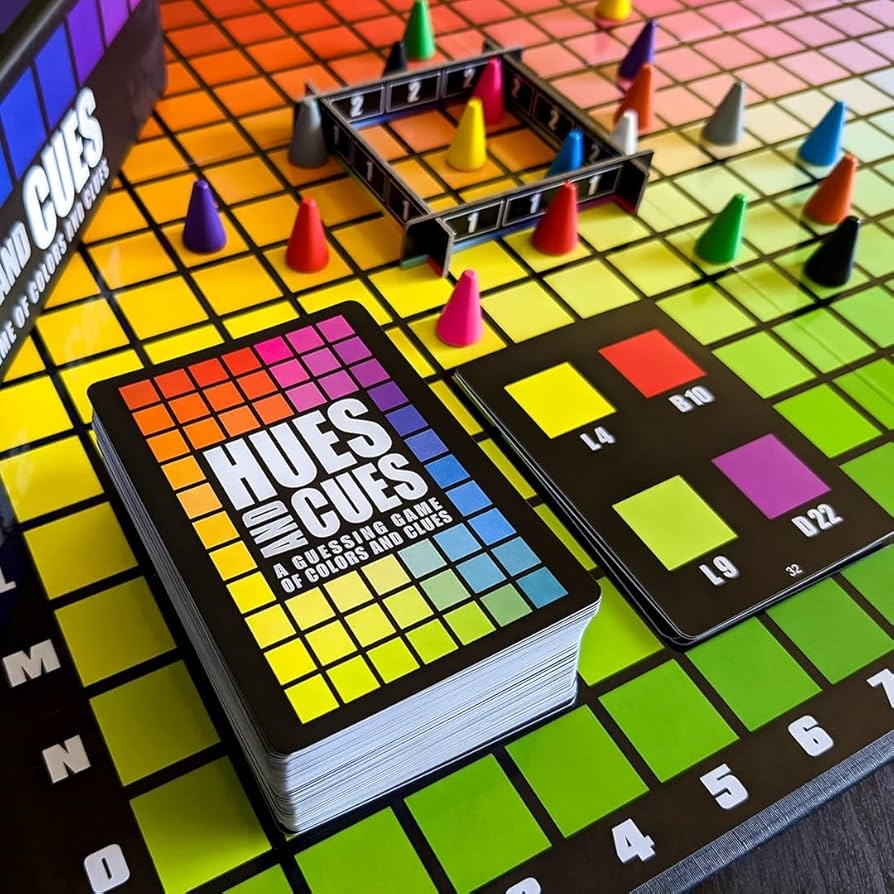 Amazon HUES And CUES Vibrant Color Guessing Board Game For 3 10 Players Ages 8 Connect Clues And Guess From 480 Color Squares Toys Games