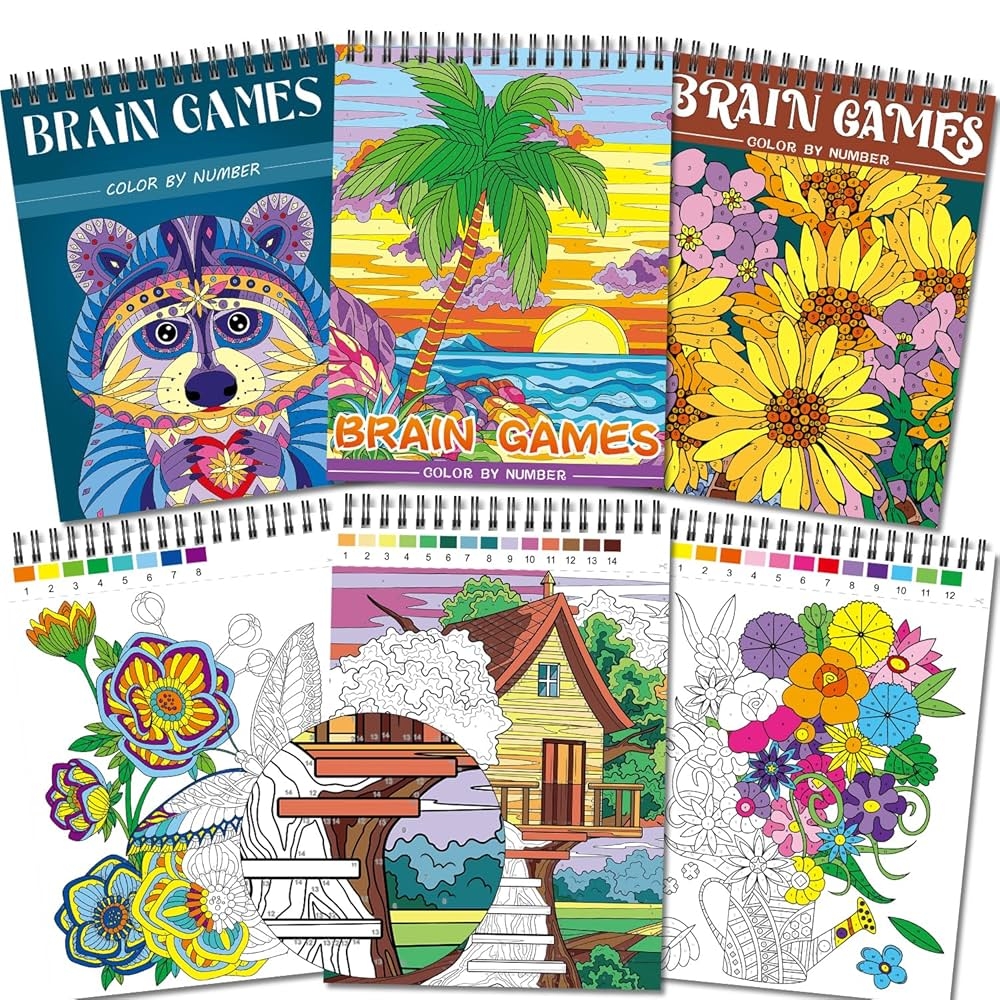 Amazon Kalysky Color By Numbers Adult Coloring Books 3 Fun Coloring Books For Adult Relaxation 60 Pages Of Flowers Nature Landscapes Animals Brain Game For Adults Arts Crafts Sewing