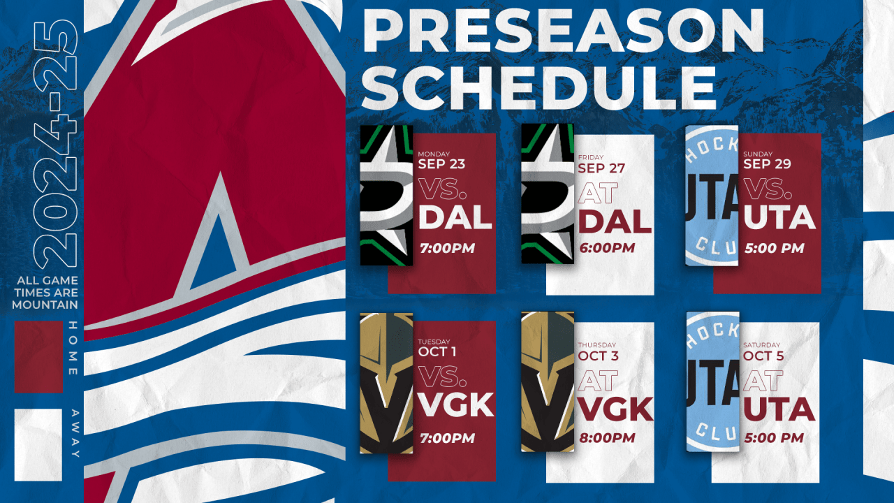Avalanche Announces 2024 25 Preseason Schedule Colorado Avalanche