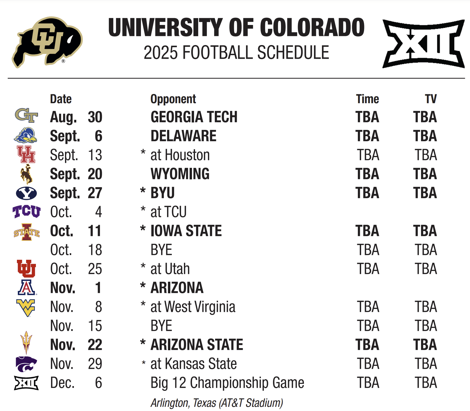 Colorado Buffaloes 2025 Football Schedule Announced