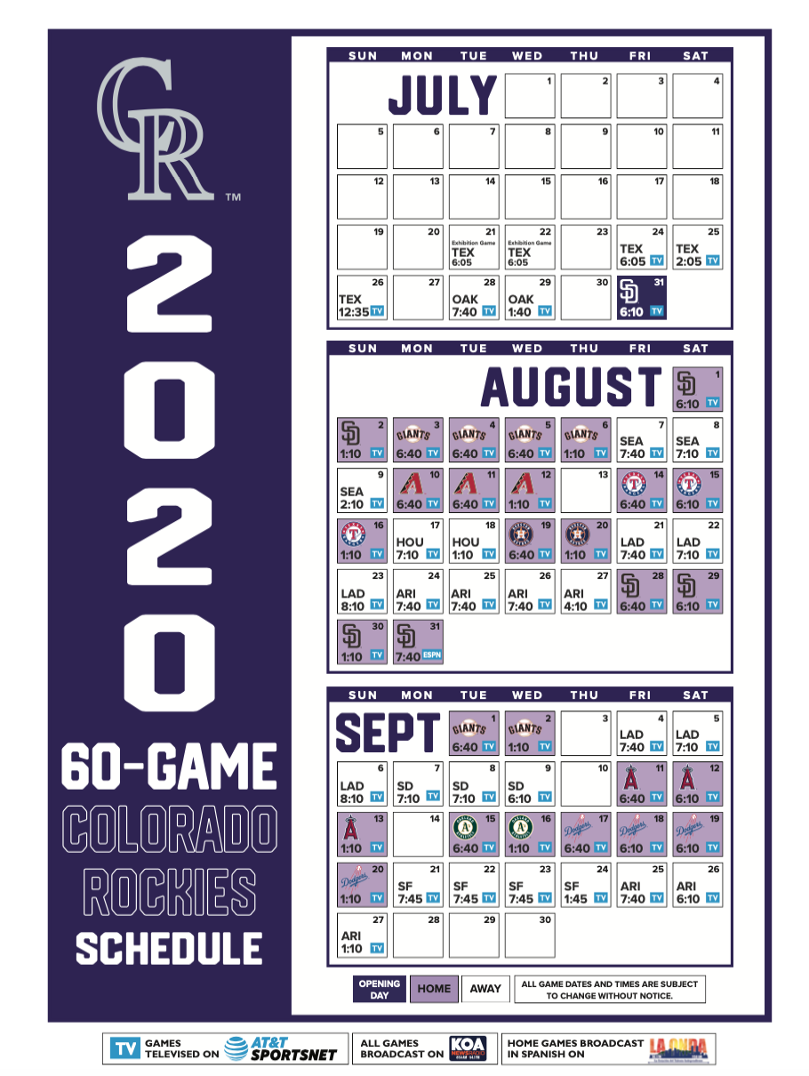 Colorado Rockies Officially Release 60 game Schedule