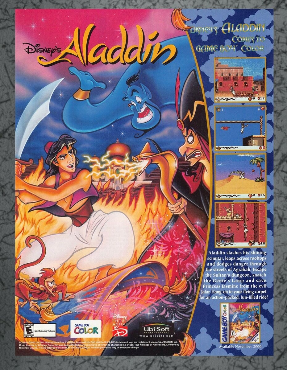 Disney s Aladdin Nintendo Game Boy Color Genie 2000 Vintage Print Ad Art EBay