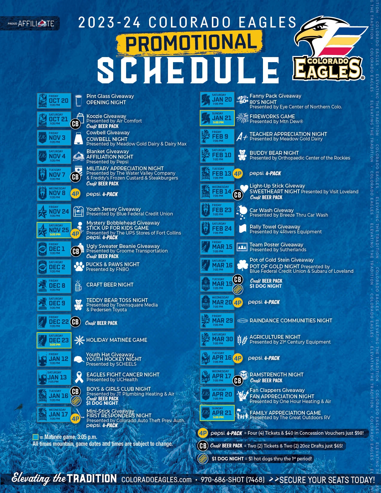 Eagles Announce 2023 24 Promotional Schedule Colorado Eagles