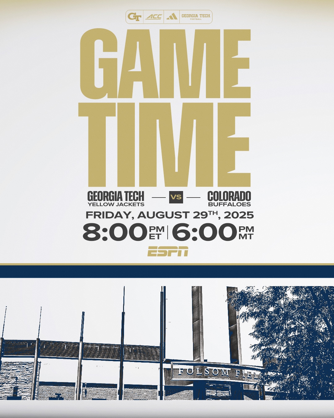 Kickoff Time Set For Season Opener At Colorado Football Georgia Tech Yellow Jackets