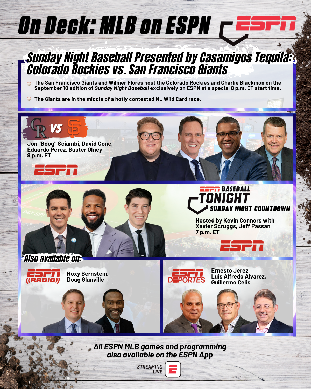 On Deck San Francisco Giants Host Colorado Rockies On Sunday Night Baseball Presented By Casamigos Tequila ESPN Press Room U S 