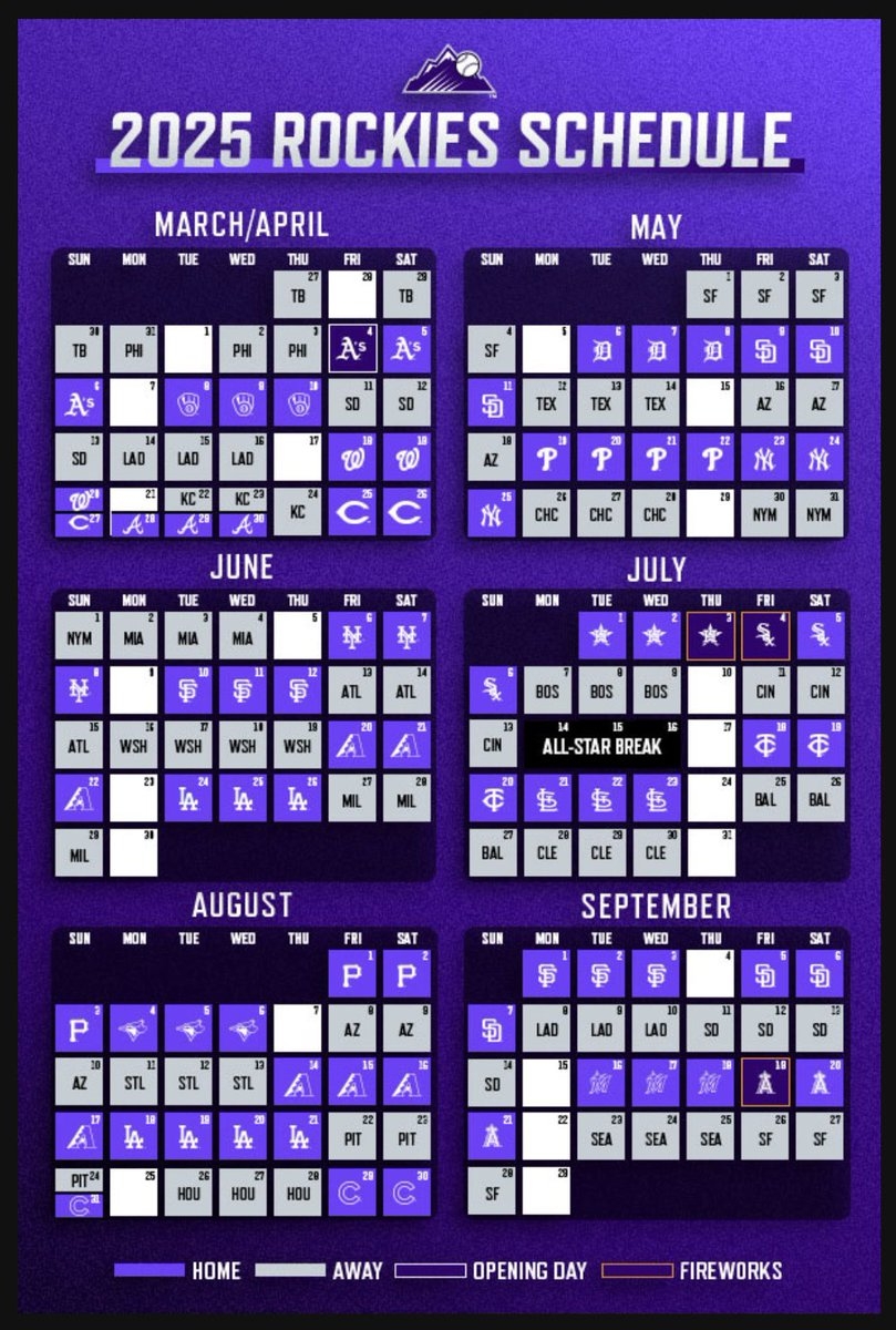 Patrick Lyons On X The 2024 Colorado Rockies Schedule Is Here Opening Day Tampa Bay March 27 Home Opener Sacramento A s April 4 Final Home Game Los Angeles Angels Sept 21