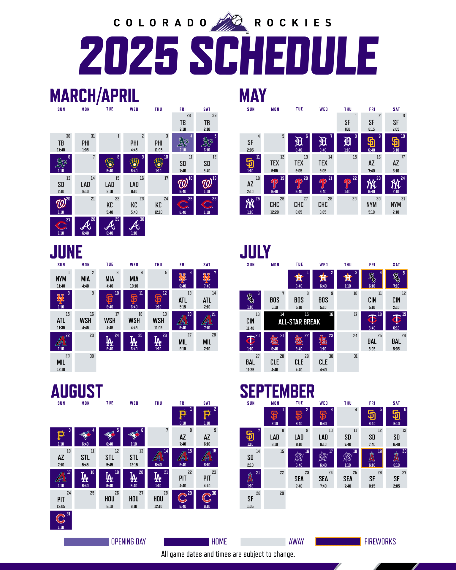 Printable Schedule Colorado Rockies