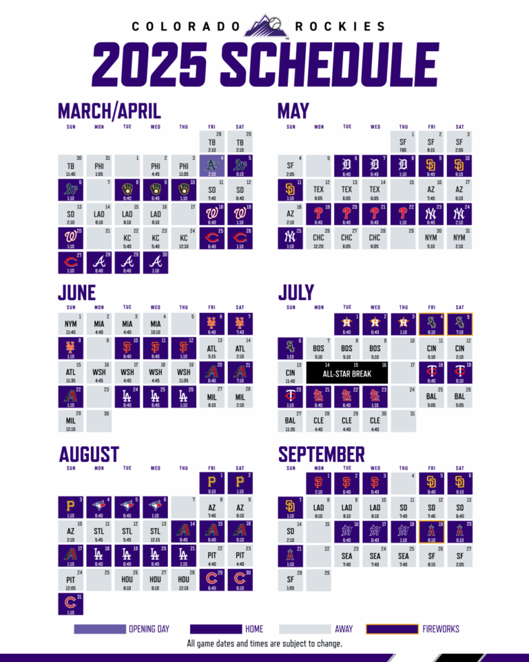 Printable Schedule Colorado Rockies