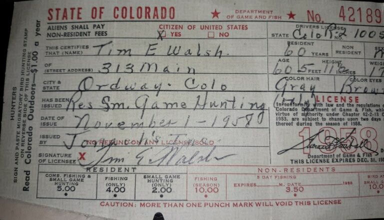 Vintage Colorado Small Game Hunting License With Envelope 1958 Tel Tel Company EBay